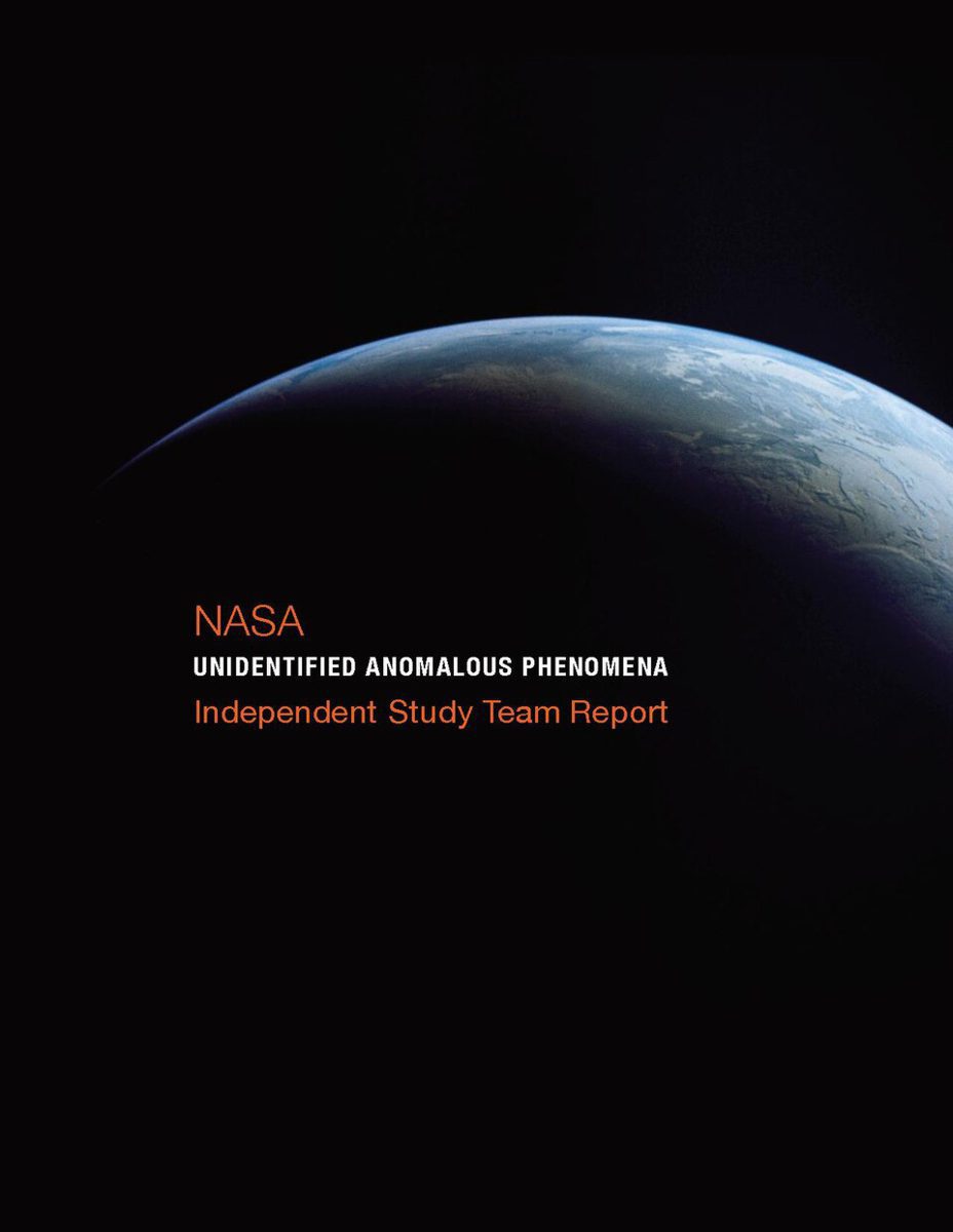宇宙から見た地球の弧と「NASA Unidentified Anomalous Phenomena Independent Study Team Report」の文字