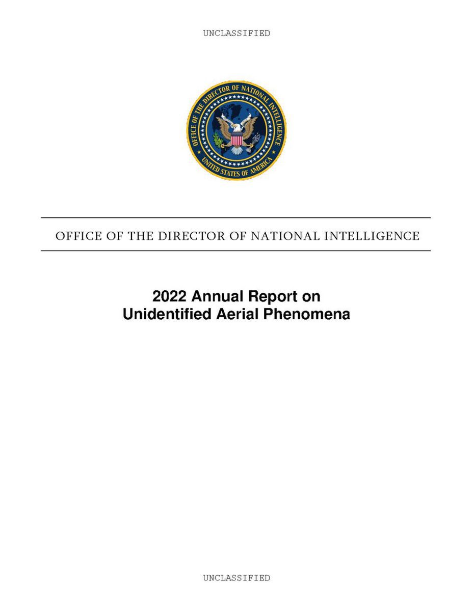 「2022 Annual Report on Unidentified Aerial Phenomena」と書かれた国家情報長官室の報告書の表紙