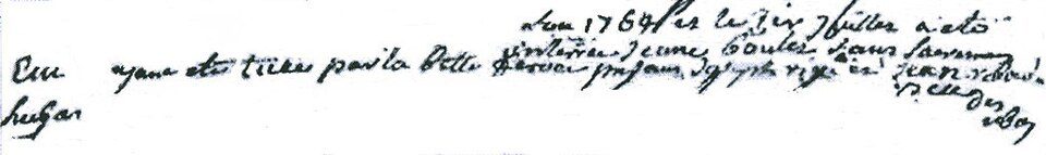 古いフランス語の手書きで書かれた、ジャンヌ・ブーレの埋葬記録