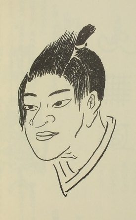 髷を結った若い男性の顔を描いた線画