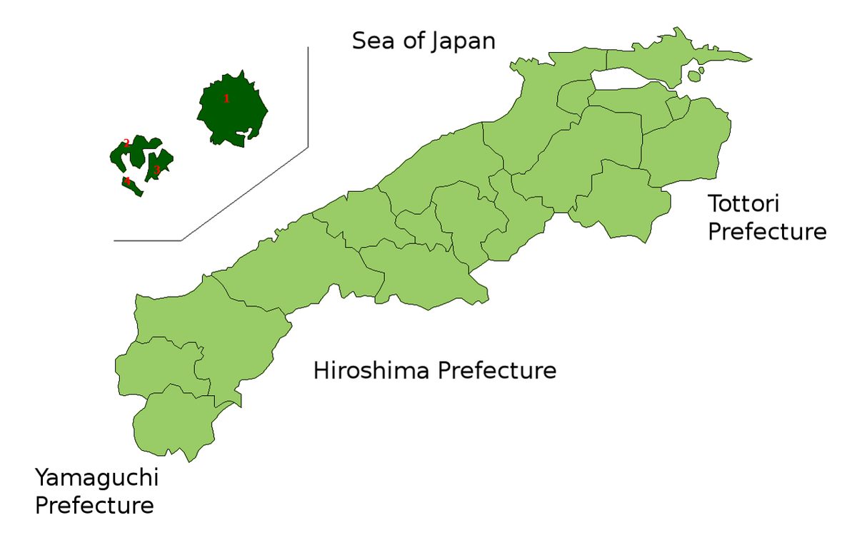 島根県と隠岐諸島の位置を示した地図