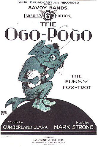 楽譜「The Ogo-Pogo: The Funny Fox-Trot」の表紙。バンジョーを弾く緑色の生き物が描かれている
