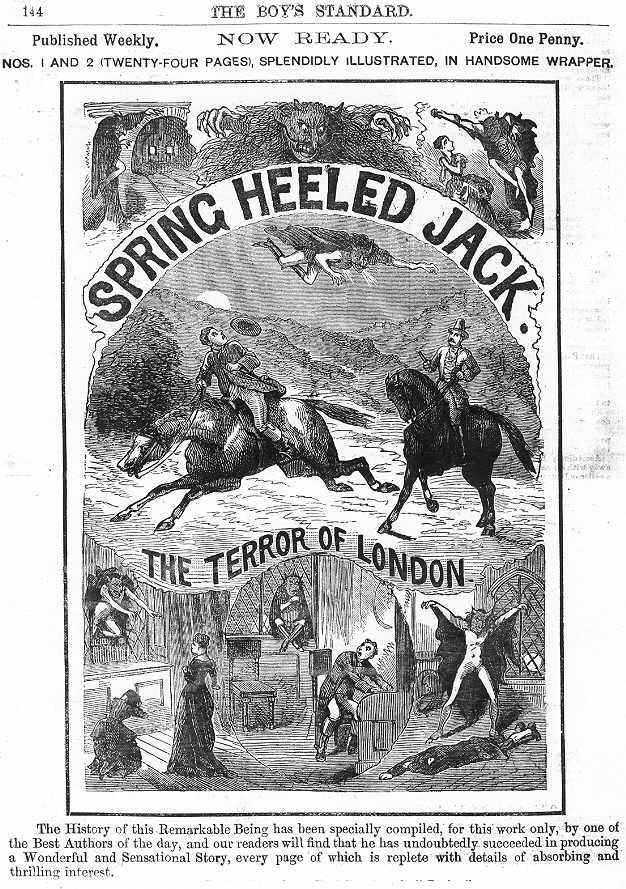 「SPRING HEELED JACK THE TERROR OF LONDON」と大きく書かれた、週刊誌の連載の広告ページ